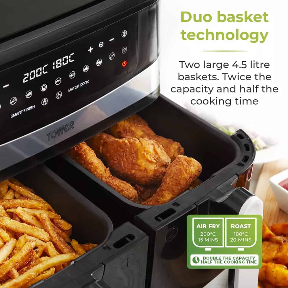 Tower Vortx 9L Dual Basket Air Fryer - Black | T17088